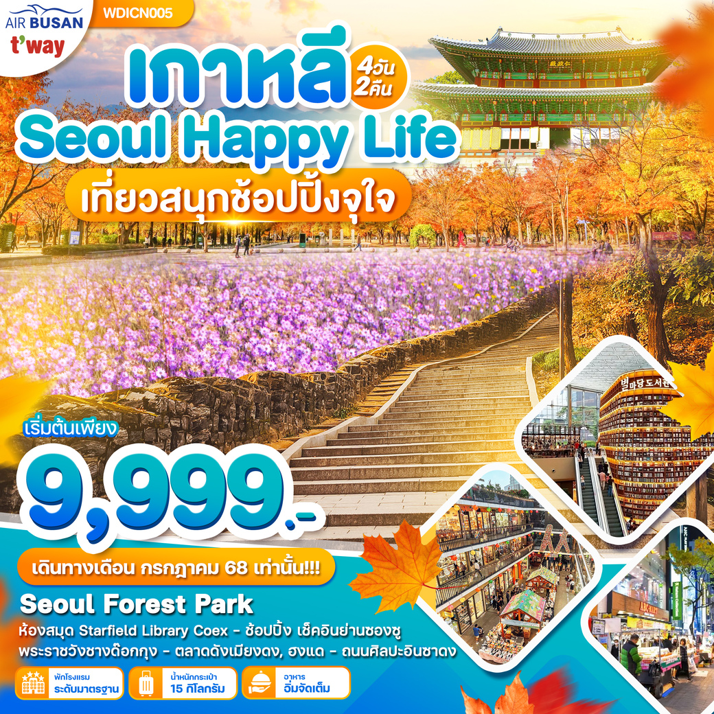 ทัวร์เกาหลี Seoul Happy Life เที่ยวสนุก ช๊อปปิ๊งจุกๆ 4วัน 2คืน  (BX)