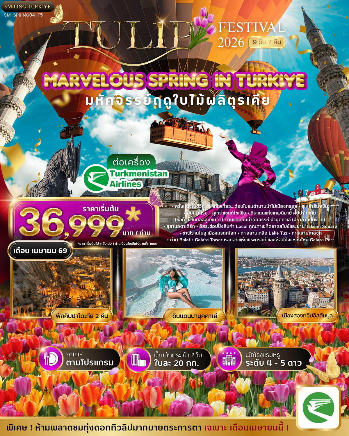 ทัวร์ตุรเคีย MARVELOUS TULIP FESTIVAL SPRING IN TURKIYE 9 วัน 7 คืน APRIL 2026 (T5)